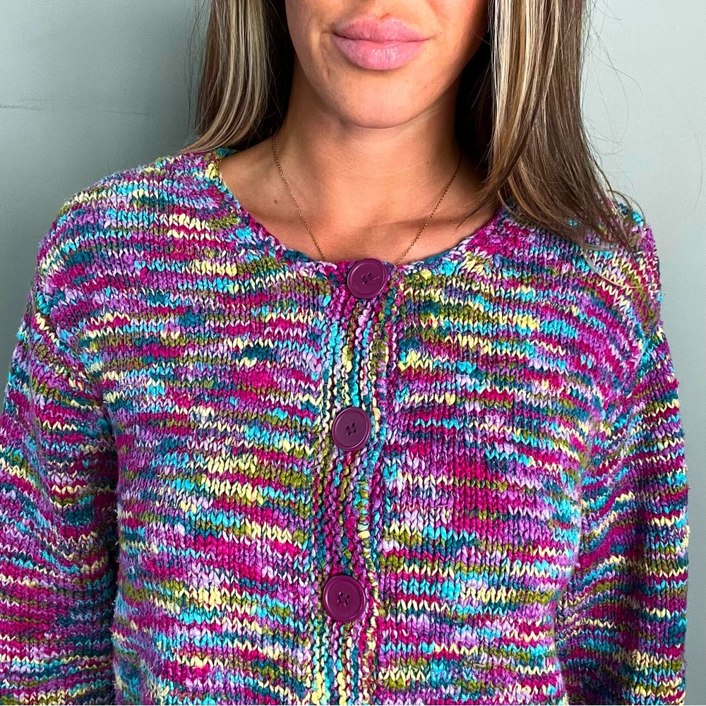 Talbots Multi Colored Large Button Knit Cardigan … - image 2